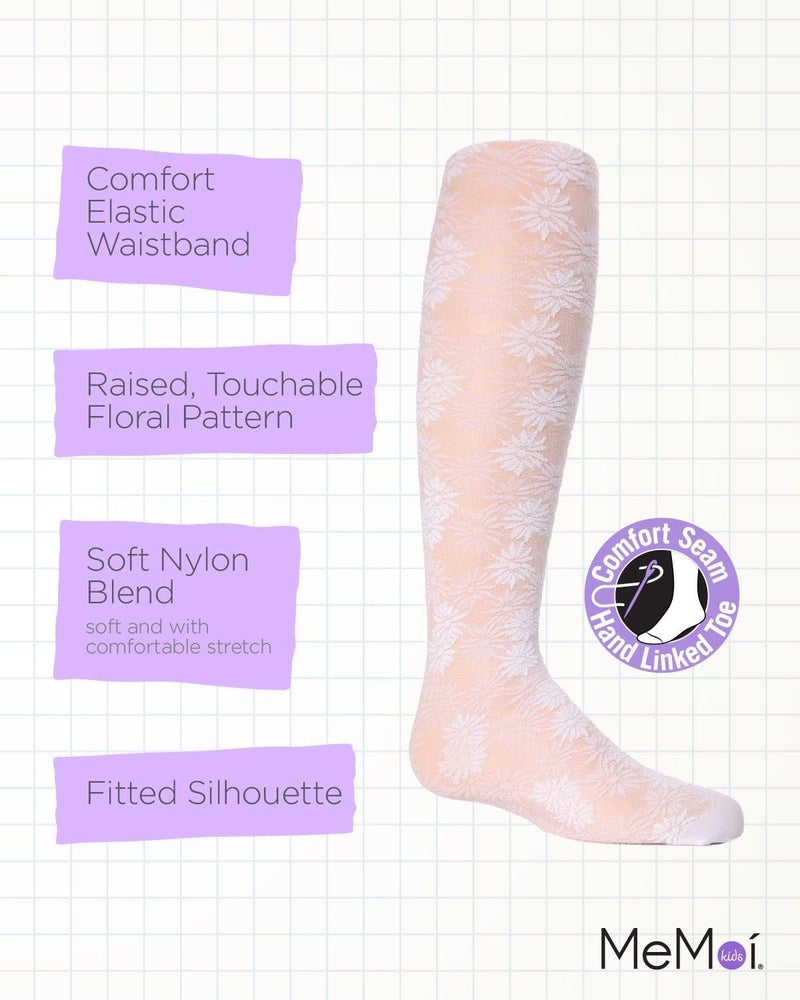 MeMoi Girls' Flower Bunches Sheer Tights White 8-10 - Image 3